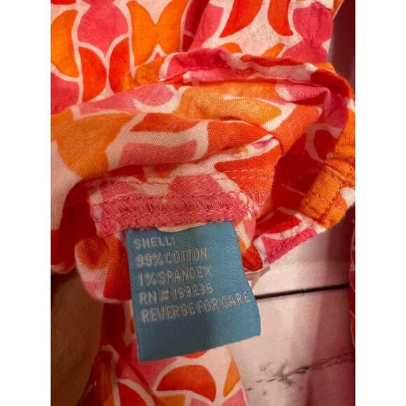 J. MCLAUGHLIN Women’s LG Cotton Pink Orange LS Button-Up Top Blouse Tulip Print - Picture 4 of 6